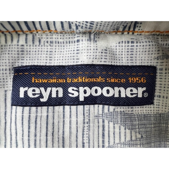 Reyn Spooner Shirt Mens XL Blue White Leaf Hawaiian Short Sleeve Button Up - Picture 4 of 8